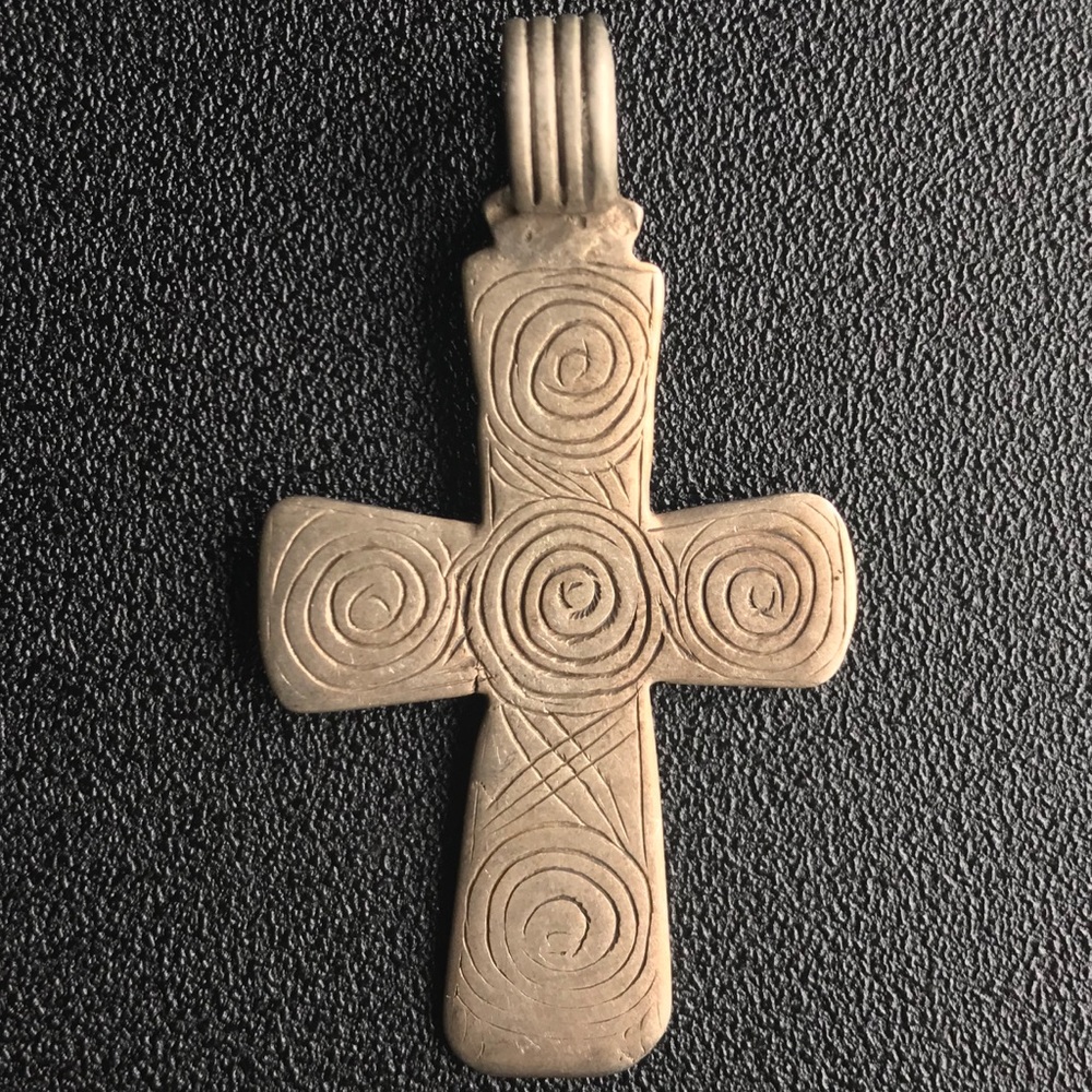 Swirly Etched Ethiopian Silver Cross Pendant